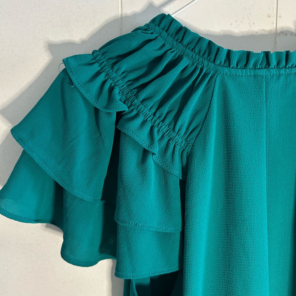 Zara Teal Ruffled Blouse - Picture 9 of 10